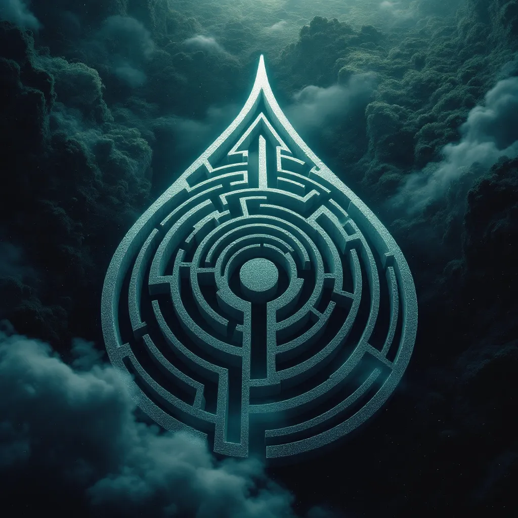 Prompt: A tear shaped labyrinth 
