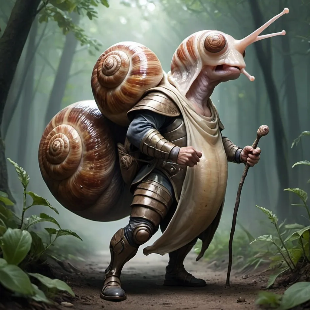 Prompt: 
humanoid snail man hero
