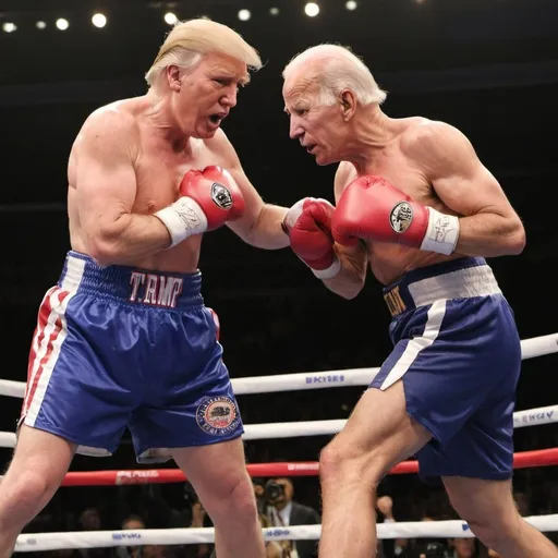 Prompt: donald trump knocking out joe biden in a boxing ring

