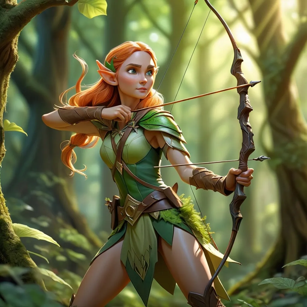 Prompt: Elf ranger in a mystical forest around sunlight