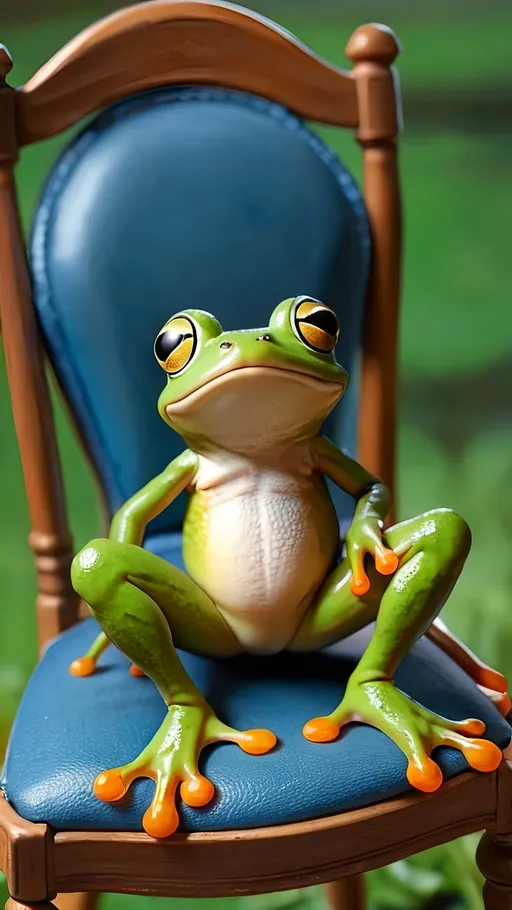 Prompt: Frog sitting on chair