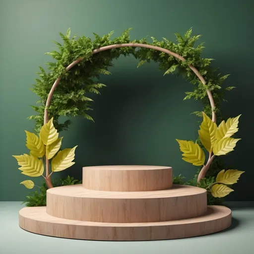 Prompt: create some product presentation podium with nature tree and leaf