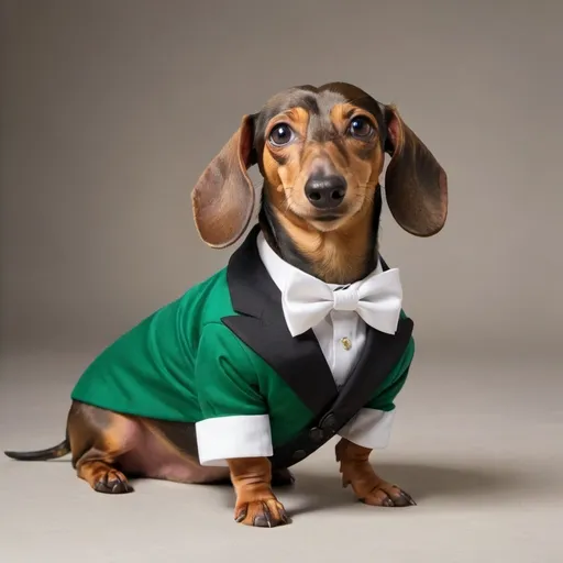 Prompt: wiener dog in italian formal attire