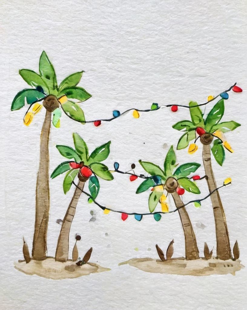 Prompt: Palm trees with Christmas lights