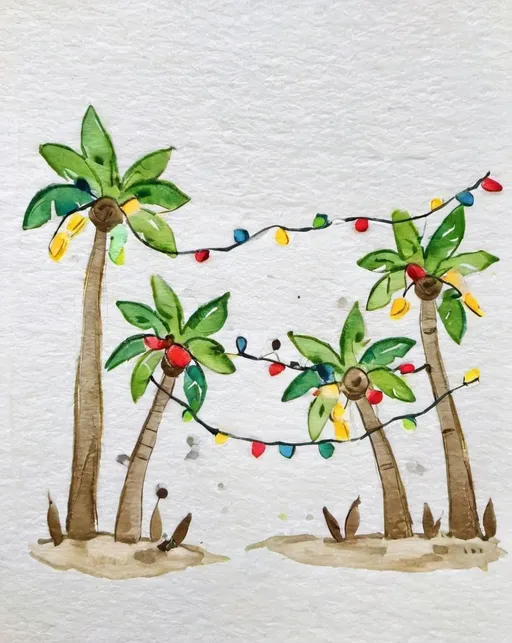 Prompt: Palm trees with Christmas lights