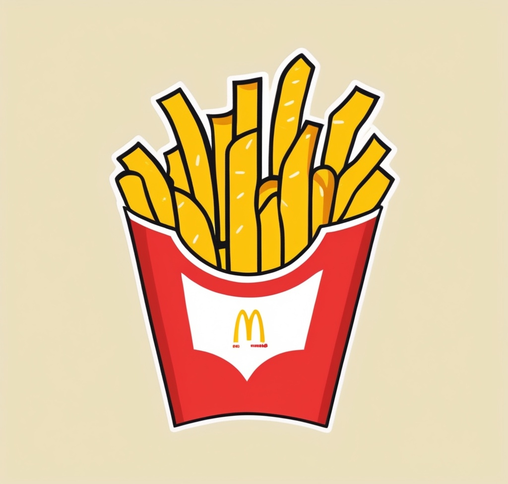 Prompt: McDonald’s French fries, medium line art, flat color illustration
