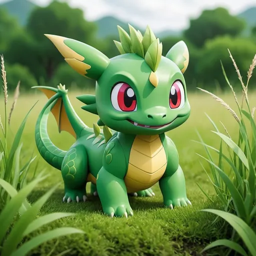 Prompt: GRASS and dragon TYPE POKÉMON cartoon cute 