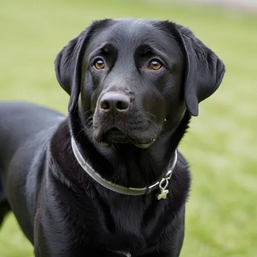 Prompt: A black Labrador with a white patch of fur on her chest
