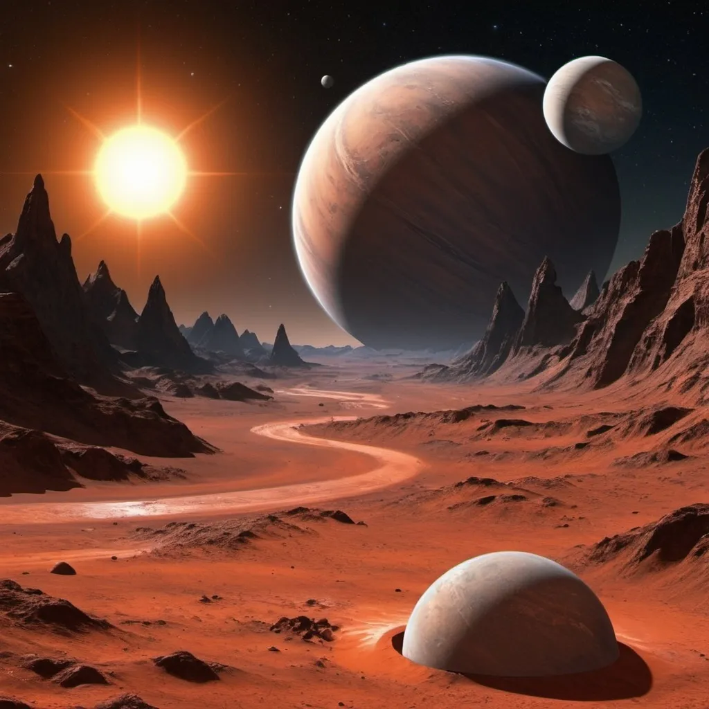 Prompt: Create an image of life on another planet next to the nearest star Gliese 667 C.
