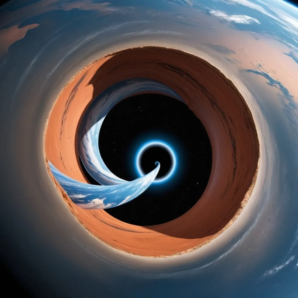 Prompt: Please create a sci-fi looking picture showing a spacetime wormhole going between earth and mars.
