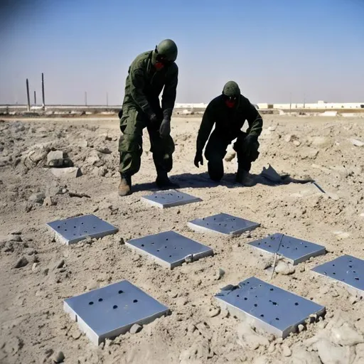 Prompt: Conducting static detonation experiments at the shrapnel field to study the destructive power of warheads. Placing a certain number of rectangular aluminum plates, with a thickness of a few millimeters, around the shrapnel field.