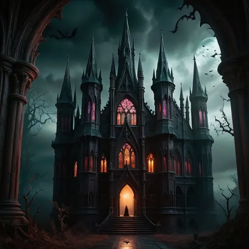 Prompt: (fantasy scene) dark color scheme, gloomy atmosphere, surreal elements, mystical surroundings, shadows and light interplay, (symbolic imagery) representing the struggle and faith, haunting vistas, elaborate gothic architecture, vivid details in textures, crown of life depicted as glowing, feeling of impending trials, ultra-detailed, high quality, enchanted yet intense vibe.