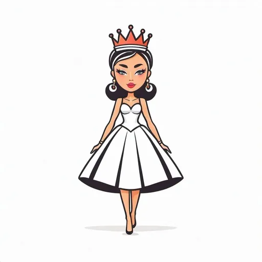 Prompt: Stylized cartoon runway queen, vector flat logo, simple lines, cute cartoon illustration, white backdrop