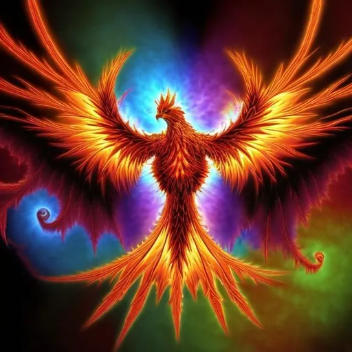 Prompt: phoenix made from Mandelbrot fractals
 