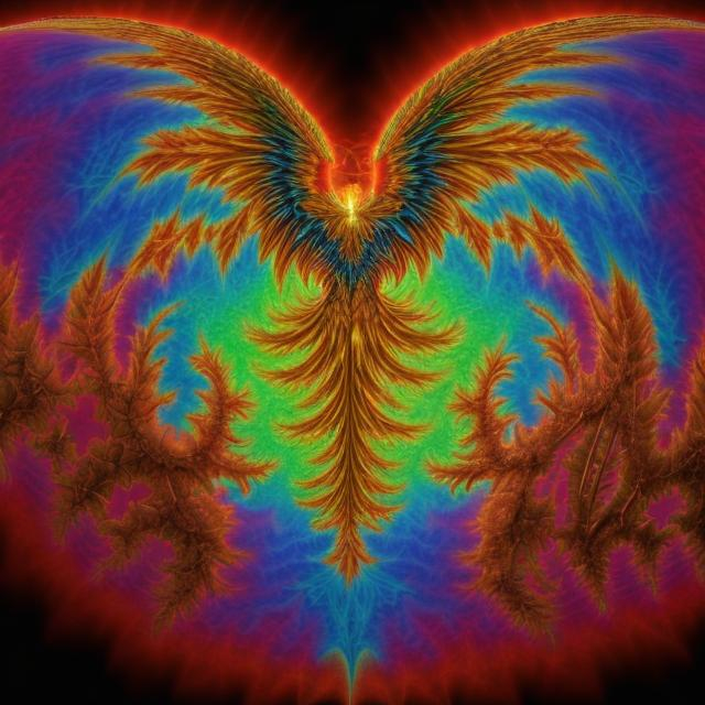 Prompt: phoenix made from Mandelbrot fractals
 