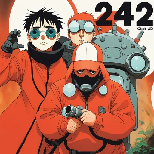 Prompt: Ghibli 2D anime style. Front 242 band. Belgium. 