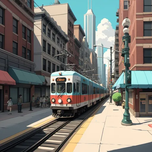 Prompt: Ghibli 2D anime style. A street view in a city like Chicago with "L" CTA rail.