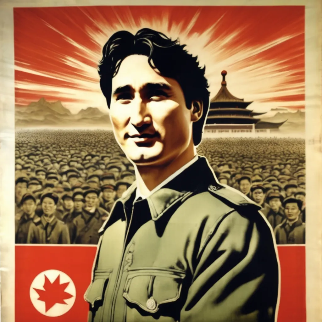 Prompt: Chinese propaganda poster from the cultural revolution, portrait of Justin Trudeau. 