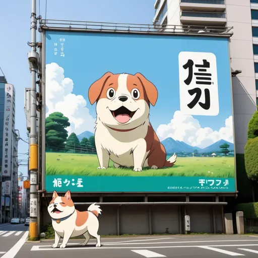 Prompt: Ghibli 2D anime style. Japanese billboard advertisement. Dog farts.