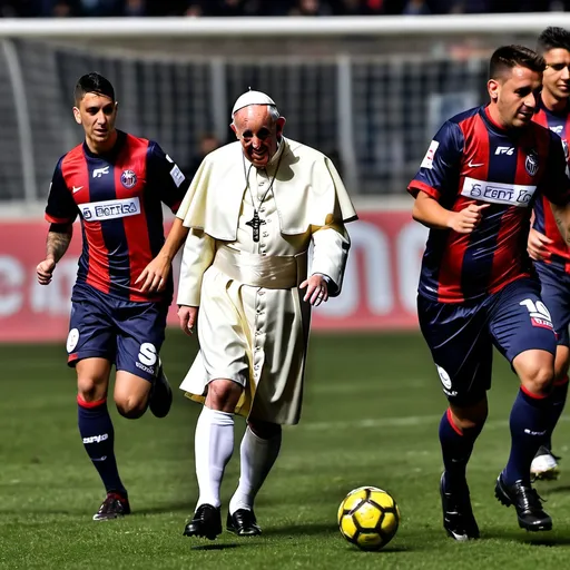 Prompt: Pope Francis scoring a goal for San Lorenzo F.C.