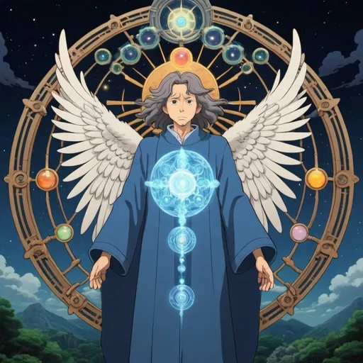 Prompt: Studio Ghibli 2D anime style. 10th dimensional Metatron