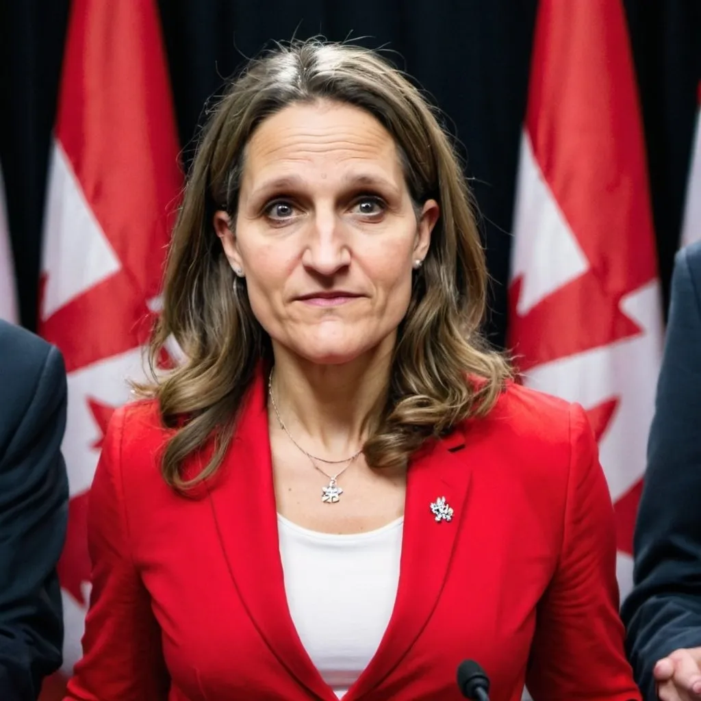 Prompt: Chrystia Freeland high on Pervatin.