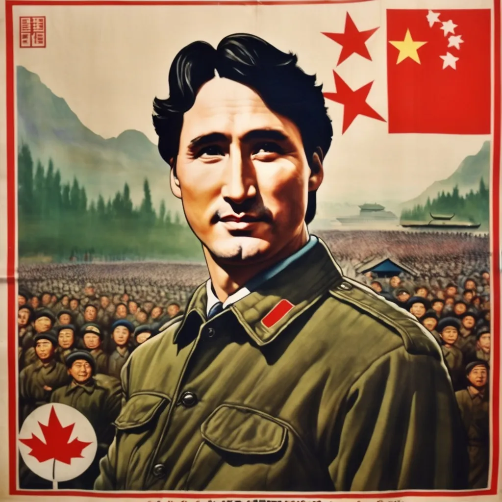 Prompt: Chinese propaganda poster from the cultural revolution, portrait of Justin Trudeau. 