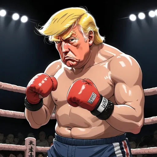 Prompt: Studio Ghibli 2D anime style. Donald Trump as a MMA fighter