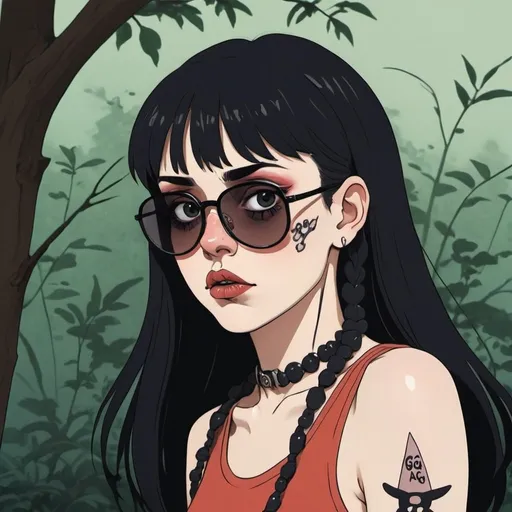 Prompt: Ghibli 2D anime style. A female version of GG Allin.