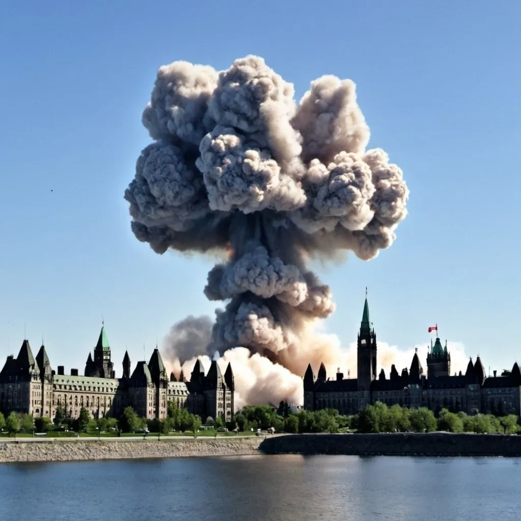 Prompt: Ottawa being nuked after Prime Minister Chrystia Freeland declares war on Russia. Simulation.