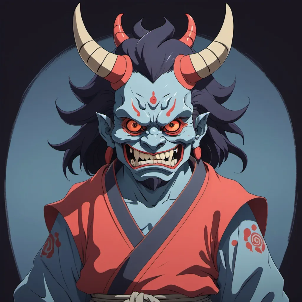 Prompt: Ghibli 2D anime style. An Oni.