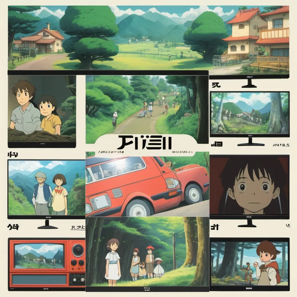 Prompt: Ghibli 2D anime style. A few TV's showing news shows.