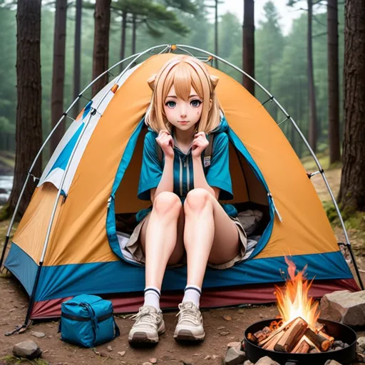 Prompt: anime camping waifu.