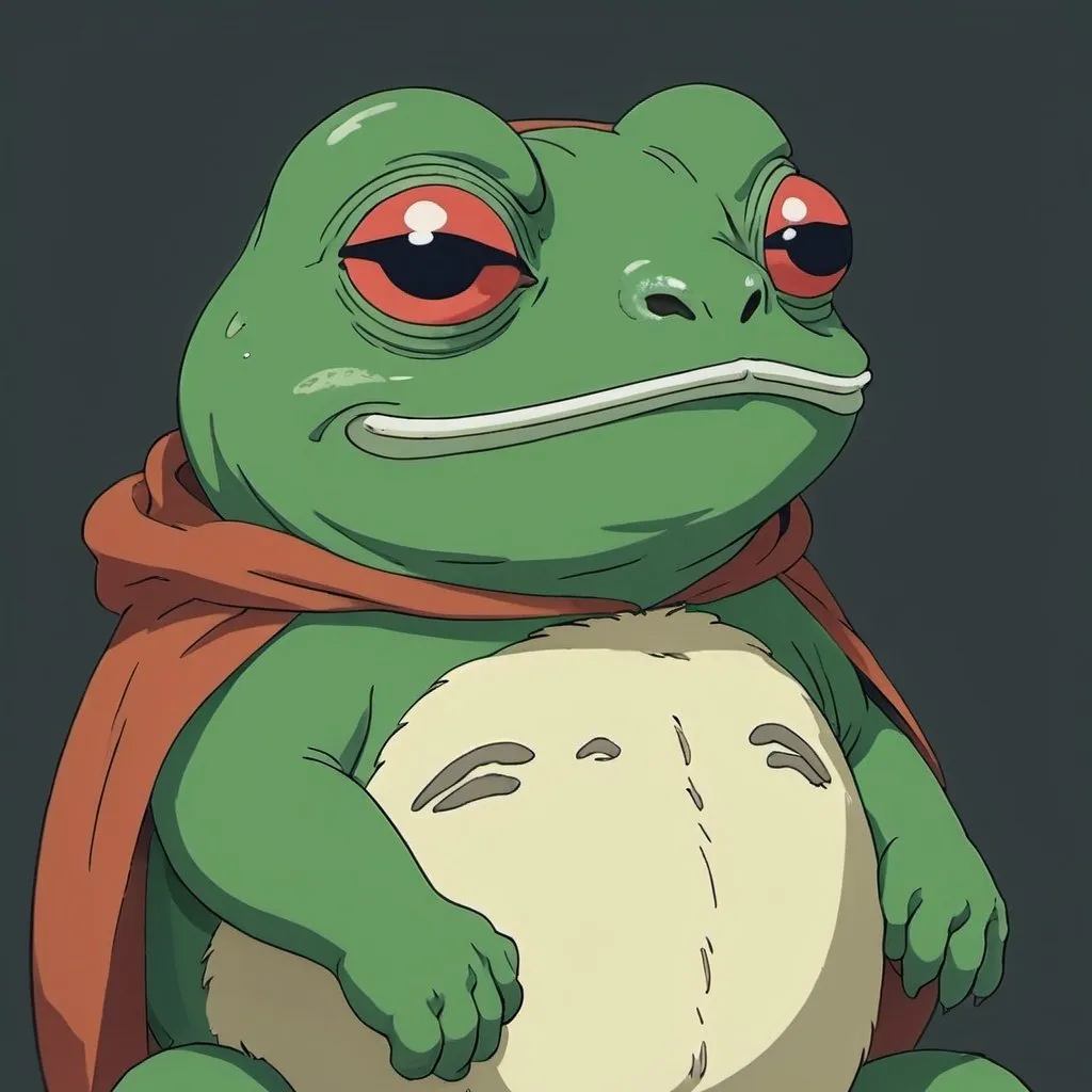 Prompt: Studio Ghibli 2D anime style. The rarest Pepe.