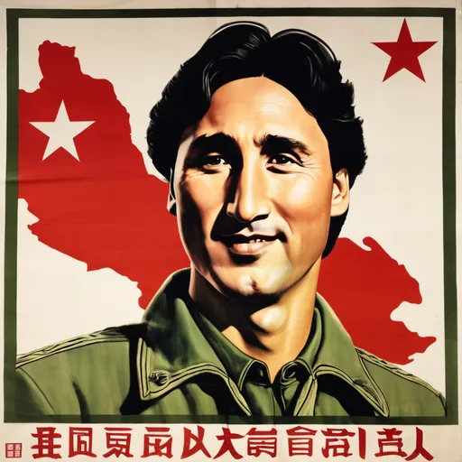 Prompt: Chinese propaganda poster from the cultural revolution, portrait of Justin Trudeau. 