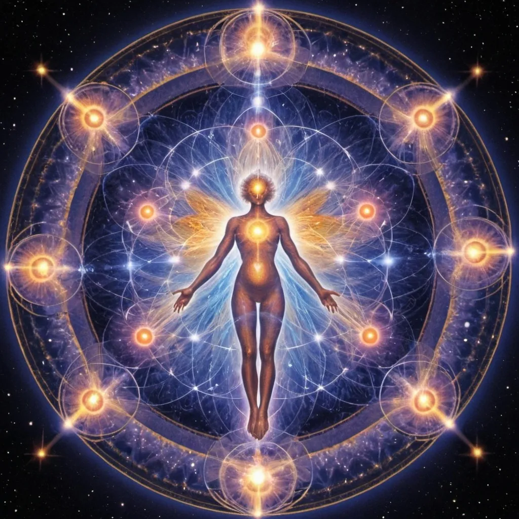 Prompt: The Metatron. 10th dimensional. the universe in an atom.