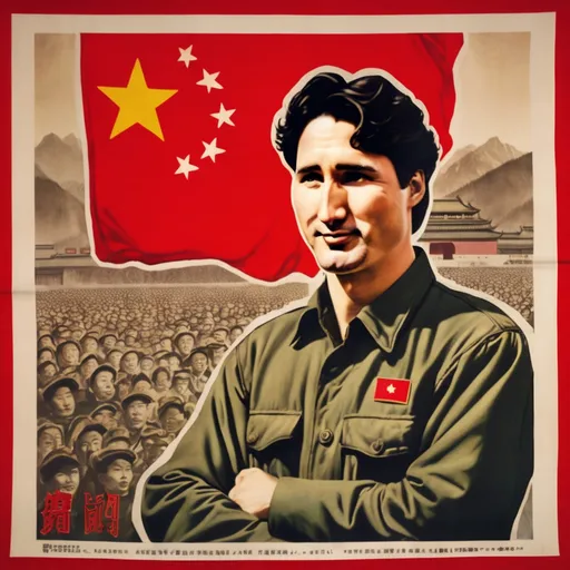 Prompt: Chinese propaganda poster from the cultural revolution, portrait of Justin Trudeau. 