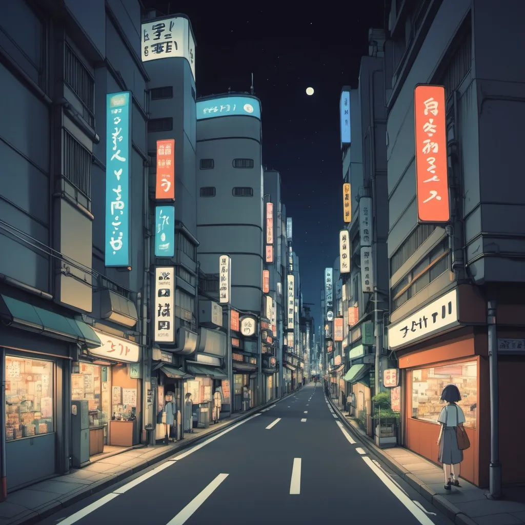 Prompt: Ghibli 2D anime style. Shibuya at night.