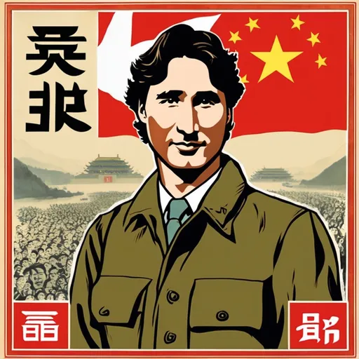 Prompt: Chinese propaganda poster from the cultural revolution, portrait of Justin Trudeau. 