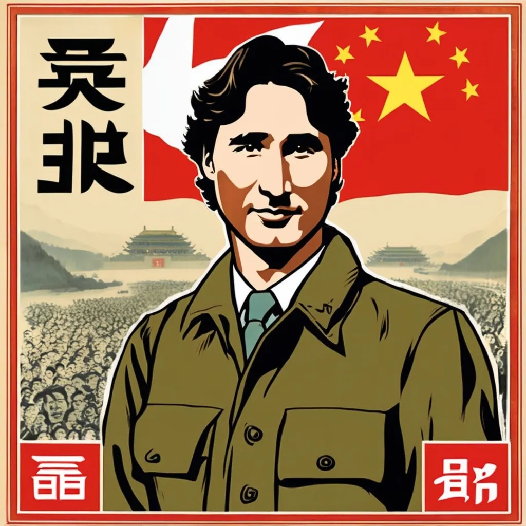 Prompt: Chinese propaganda poster from the cultural revolution, portrait of Justin Trudeau. 