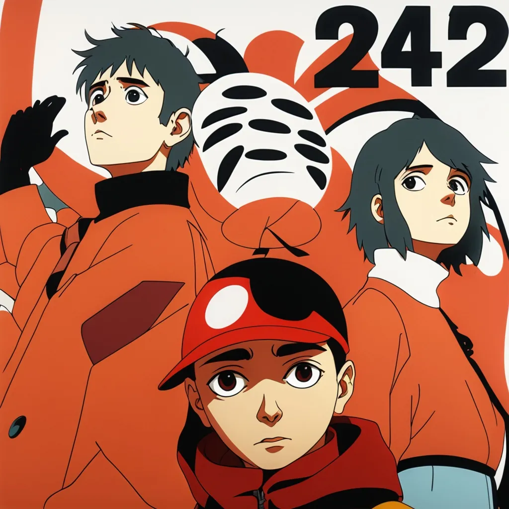 Prompt: Ghibli 2D anime style. Front 242 band. Belgium. 