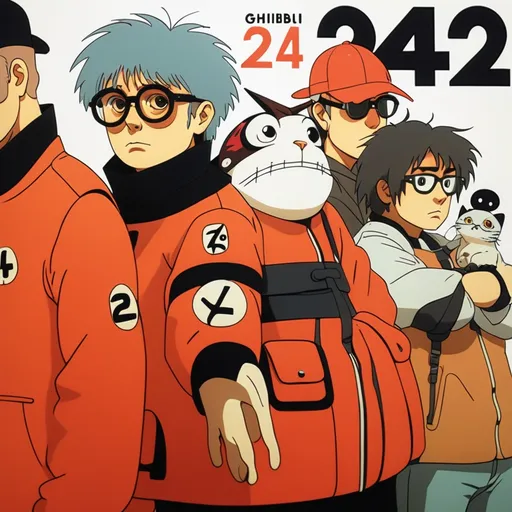 Prompt: Ghibli 2D anime style. Front 242 band. Belgium. 