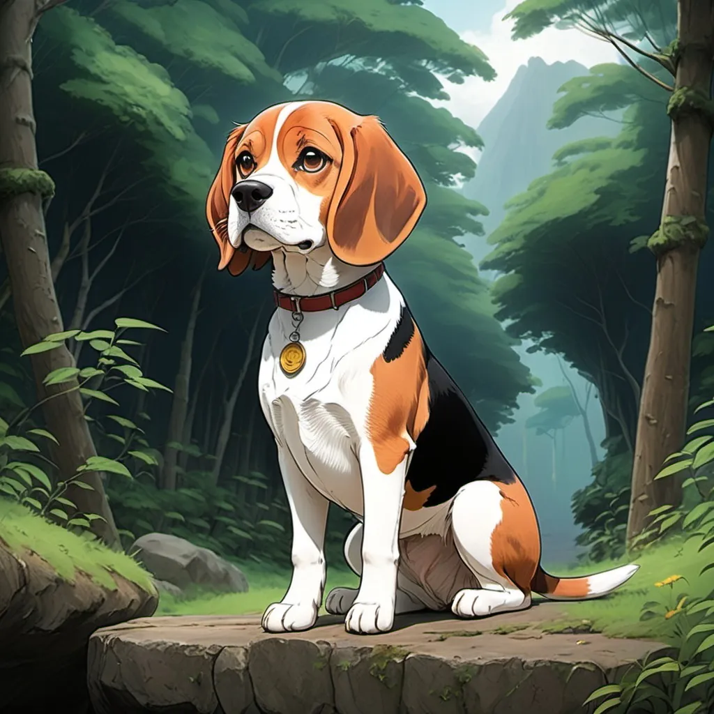 Prompt: Ghibli 2D anime style. a beagle.