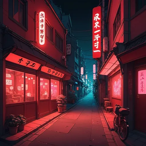 Prompt: Ghibli 2D anime style. An urban red light district with neon lighting 