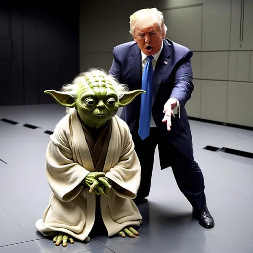 Prompt: Donald Trump being trained by Yoda in Star Wars.