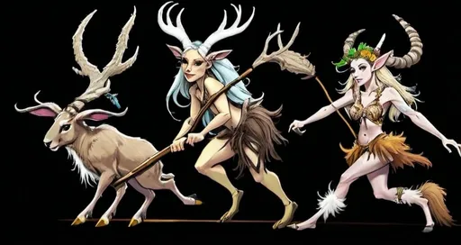 Prompt: A jackelope, a fairy and a faun walk into a bar.