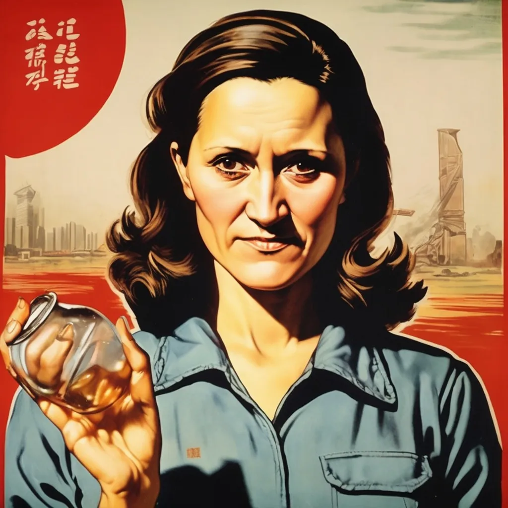 Prompt: Chinese propaganda poster from the cultural revolution, portrait of Chrystia Freeland taking meth.