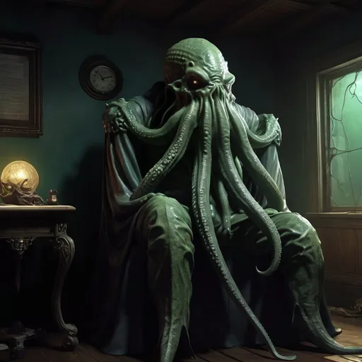 Prompt: In his house at R'lyeh dead Cthulhu waits dreaming