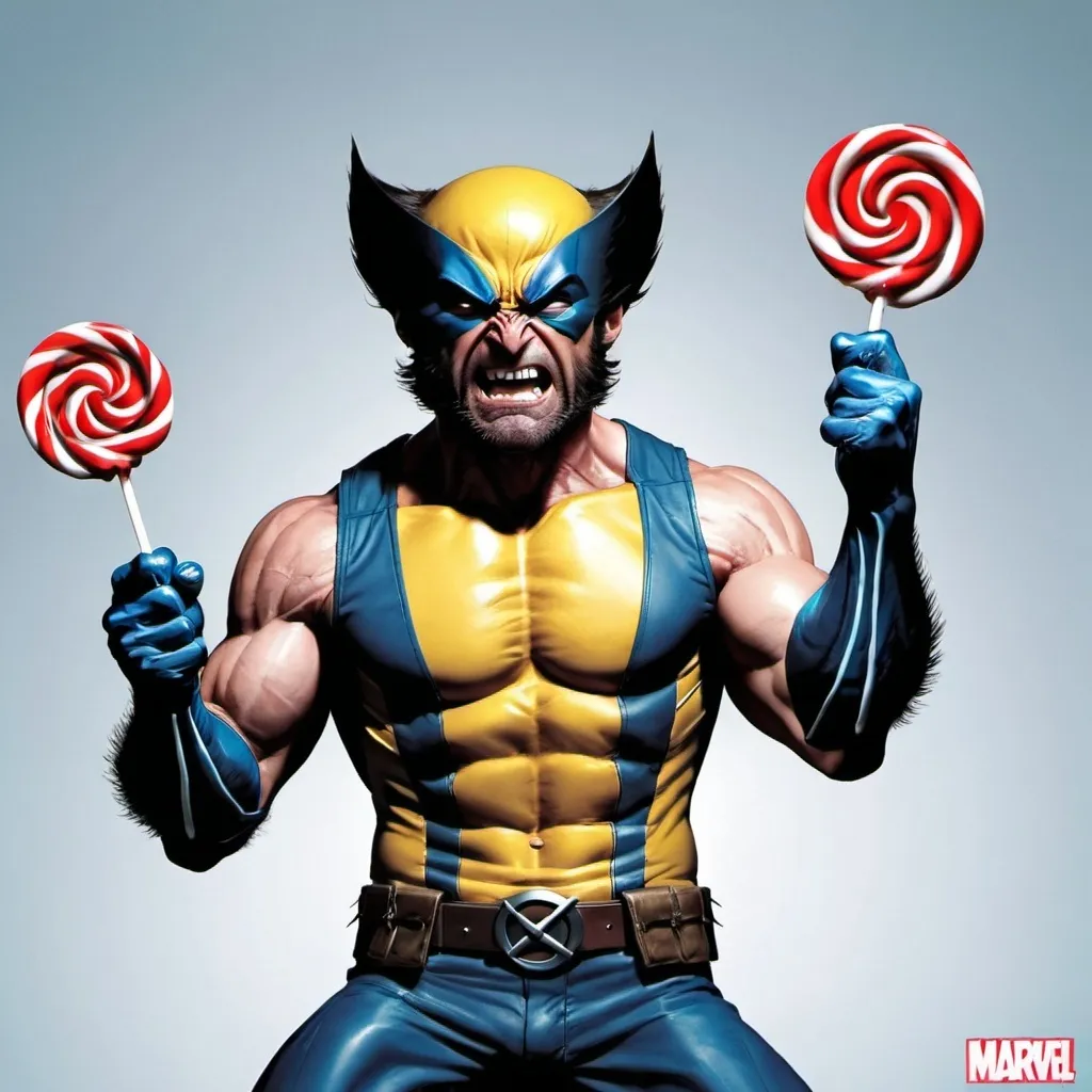 Prompt: Marvel's Wolverine with lollipops replacing his claws