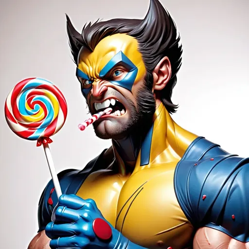 Prompt: Marvel's Wolverine with lollipops for claws